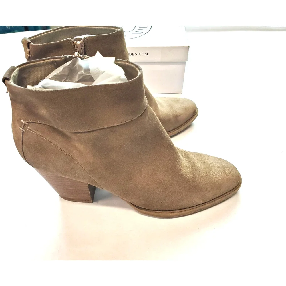 Steve Madden Ankle Boots Womens 11 Brown Faander Side Zip Block‎ Heels Suede